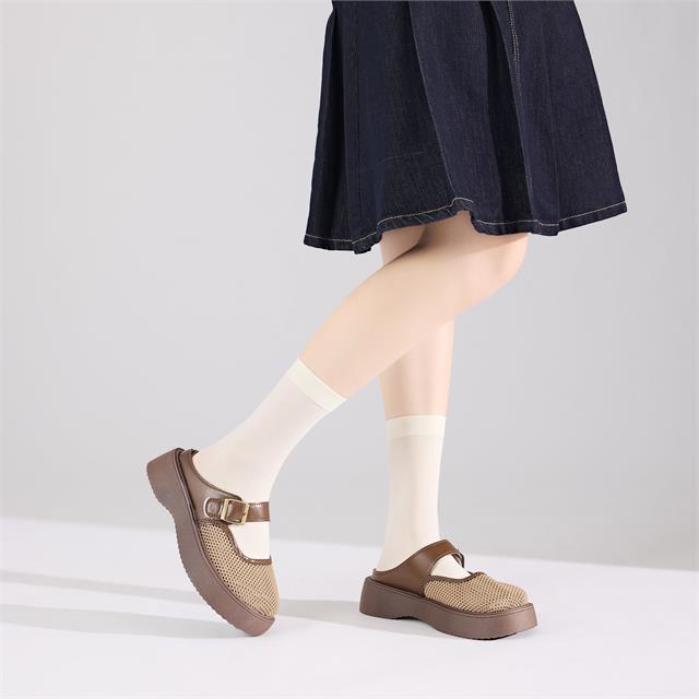 Dép Nữ MWC 8637 - Dép Đế Bánh Mì 5P, Bít Mũi Phối Lưới Dệt Cao Cấp, Thoáng Khí, Nữ Tính, Thời Trang.