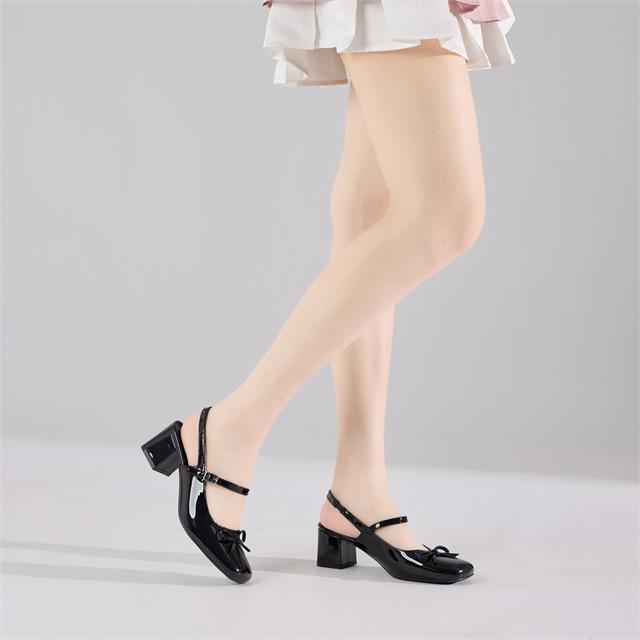 Giày Cao Gót MWC G348 - Giày Búp Bê Gót Cao 5cm, Mũi Vuông Thanh Lịch Phối Nơ Nhỏ Xinh, Thời trang.