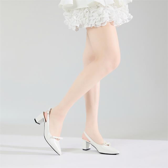 Giày Cao Gót MWC G368 - Giày Gót Vuông 7P Dáng Slingback, Mũi Nhọn Phối Quai Nơ Tiểu Thư, Nữ Tính, Sang Trọng.