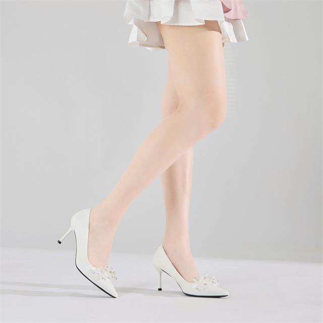 Giày Cao Gót MWC G307 - Giày Cao Gót Slingback 8cm Mũi Nhọn, Bít Gót Phối Hoa Lụa Mềm Mại, Thanh Lịch, Siêu Xinh, Sang Trọng.