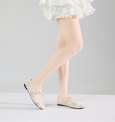  Giày Búp Bê MWC 2350 - Giày Búp Bê Ballet Ren Dệt Hoa Tinh Xảo, Mũi Tròn Cổ Điển Thanh Lịch, Thời Trang.