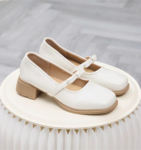 Giày Cao Gót MWC G279 - Giày Búp Bê 4cm, Mũi Vuông Tròn Phối Quai Ngang Kết Nơ Nhỏ Xinh, Thanh Lịch, Thời Trang.