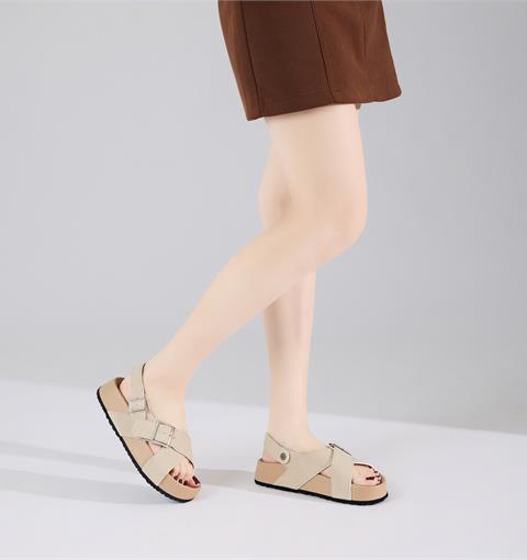 Sandal Nữ MWC E221 - Sandal Nữ Hai Quai Chéo Bản Phối Khoá Kim Loại Vàng Đồng Thanh Lịch, Bền Đẹp.