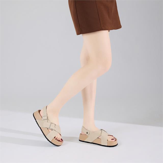Sandal Nữ MWC E221 - Sandal Nữ Hai Quai Chéo Bản Phối Khoá Kim Loại Vàng Đồng Thanh Lịch, Bền Đẹp.