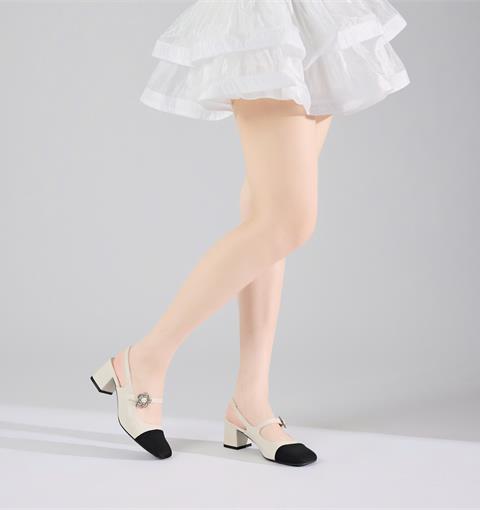 Giày Cao Gót MWC G045 - Giày Cao Gót 5cm, Mũi Vuông Phối Quai Cài Hoa Cúc Sang Chảnh, Thời Trang.