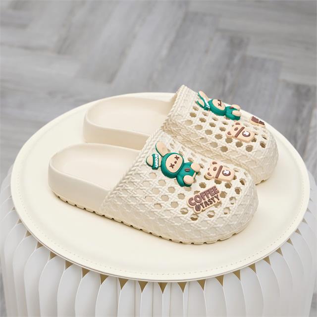 Dép Sục Nữ MWC 8734 - Dép Sục Nữ Gắn Charm Chị Thỏ, Coffee Stasty Siêu Cute, Êm Nhẹ, Thời Trang.