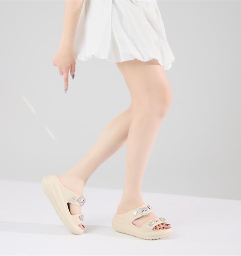 Dép Nữ MWC 8748 - Dép Eva Nữ Hai Quai Ngang Gắn Sticker Sao, Tim, Gấu Bướm Mạ Bạc Siêu Cute, Hottrend.