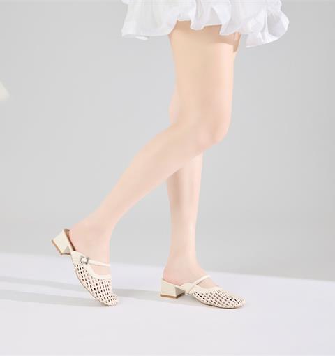 Giày Cao Gót MWC G375 - Dép Sục Nữ 4cm, Mũi Bo Tròn Hoạ Tiết Đan Giả Lưới Độc Đáo, Nữ Tính, Thanh Lịch.