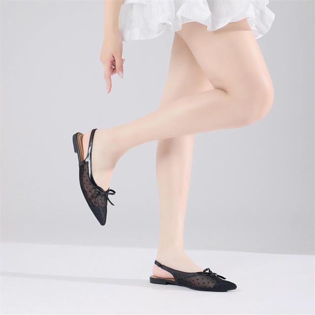 Giày Búp Bê MWC 2356 - Giày Búp Bê Mũi Nhọn, Lưới Chấm Bi Phối Nơ Tiểu Thư Xinh Xắn, Nữ Tính, Sang Trọng.