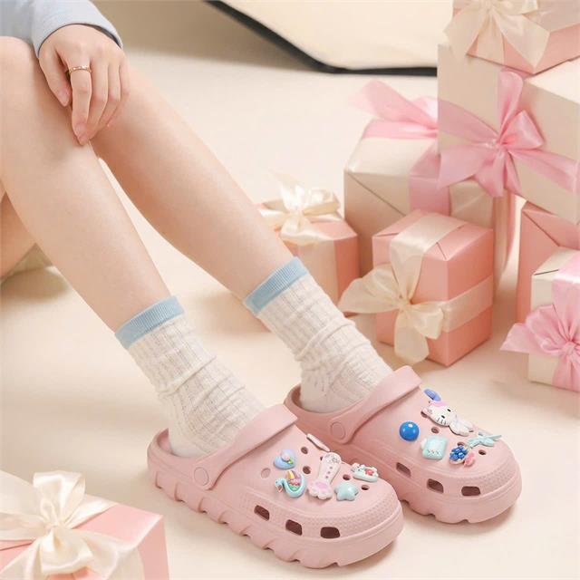 Dép Nữ MWC 8814 - Dép Eva Hồng Pastel Charm Mèo, Kẹo Ngọt Xinh Xắn, Nữ Tính, Phong Cách Bánh Bèo Hàn.