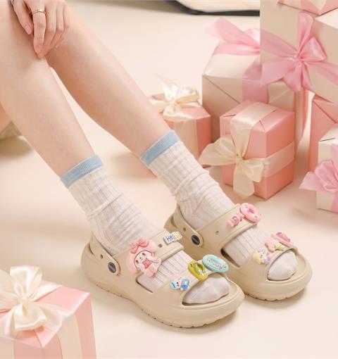 Dép Nữ MWC 8759 - Dép Sandal Đúc Nguyên Khối, Quai Ngang Phối Charm Phao, Kẹo Ngọt Bánh Bèo, Hàn Quốc.