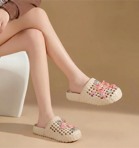 Dép Sục Nữ MWC 8803 - Dép Lưới Charm Nơ Tone Hồng, Ánh Bạc Siêu Xinh, Ngọt Ngào, Vừa Sang Vừa Cute.