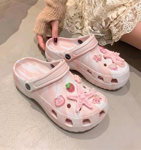 Dép Nữ MWC 8828 - Dép Eva Loang Xanh Pastel, Hồng Phấn Gắn Charm Sao Biển Siêu Xinh, Nữ Tính, Thời Trang.