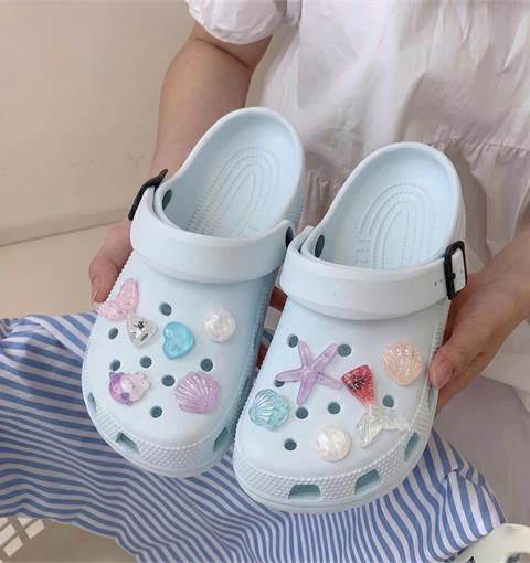 Dép Nữ MWC 8853 - Dép Eva Loang Màu Pastel Xanh Biển Gắn Charm Ngọc Trai Lung Linh, Bền Đẹp, Thời Trang.