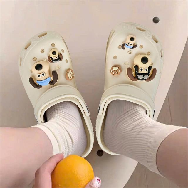 Dép Nữ MWC 8878 - Dép Sục Eva Đế Bánh Mì Đính Charm Cún Vàng Siêu Cute, Êm Nhẹ, Bền Đẹp, Thời Trang.