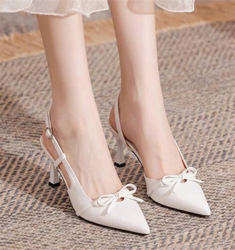 Giày Cao Gót MWC G401 - Giày Cao Gót 7cm, Mũi Nhọn Phối Quai Nơ Nhỏ Xinh, Duyên Dáng, Thời Trang.