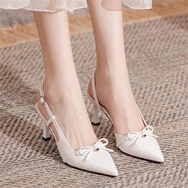 Giày Cao Gót MWC G401 - Giày Cao Gót 7cm, Mũi Nhọn Phối Quai Nơ Nhỏ Xinh, Duyên Dáng, Thời Trang.