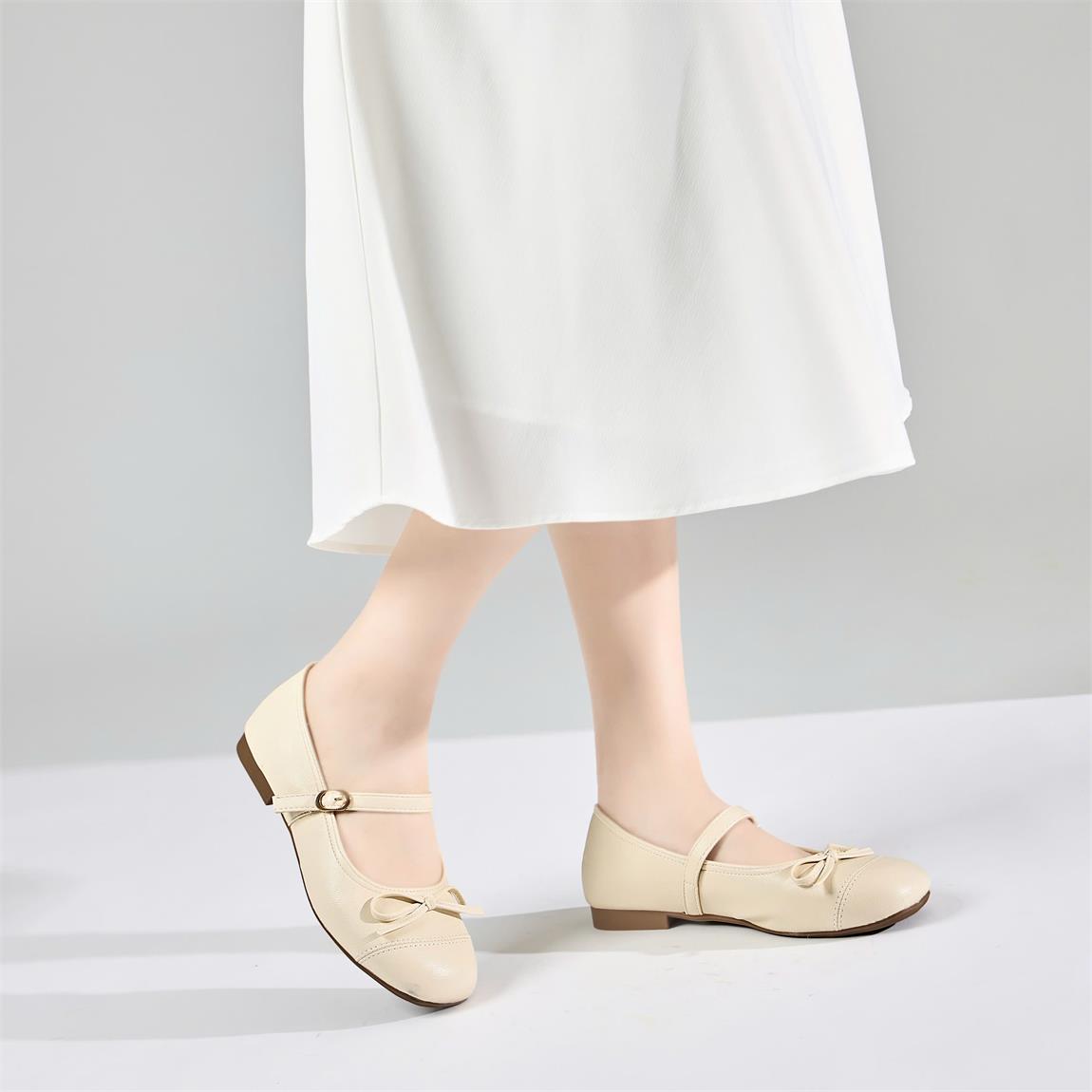 Giày Búp Bê MWC 2328 - Giày Búp Bê Nàng Thơ Vintage, Mũi Tròn Phối Nơ Nhỏ Xinh Thanh Lịch, Nét Đẹp Dịu Dàng. - MWC