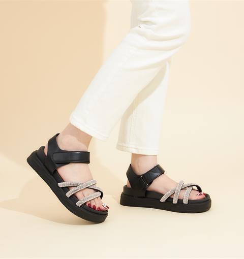 Giày Sandal Nữ MWC NUSD - 2977 Sandal Nữ Đế Bánh Mì Cao 5cm,Sandal  Nữ Quai Chéo Mảnh Đính Đá Sang Chảnh Thời Trang