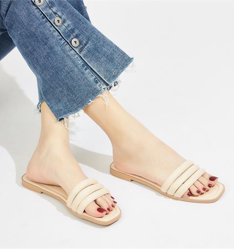 Dép nữ MWC NUDE- 8380 Dép Nữ 3 Quai Ngang Bảng Nhỏ Xếp Cách Điệu,Đế Bệt Hot Trend