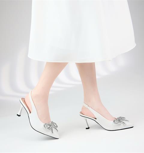 Giày Cao Gót MWC 4393 - Giày Cao Gót Nữ Dáng Slingback Mũi Nhọn, Giày Gót Vuông Bít Mũi Đính Nơ Đá Sang Chảnh, Thời Trang.