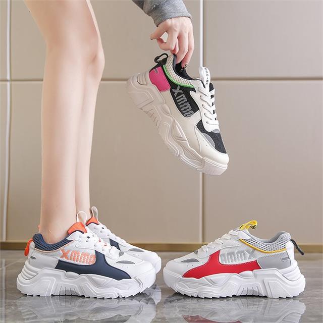 Giày thể thao nữ MWC - 0606 Giày Thể Thao Nữ Phối Màu In Chữ Siêu Cute,Sneaker Da Siêu Êm Chân Đế Độn 4cm Hot Trend