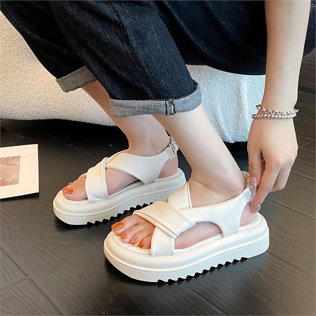 Giày Sandal Nữ MWC - 2956 Sandal Quai Đắp Chéo Viền Chỉ Cách Điệu Đế Bánh Mì Cao 5cm Siêu Hack Dáng Phối Quai Hậu Thời Trang 