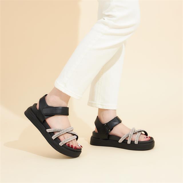 Giày Sandal Nữ MWC NUSD - 2977 Sandal Nữ Đế Bánh Mì Cao 5cm,Sandal  Nữ Quai Chéo Mảnh Đính Đá Sang Chảnh Thời Trang