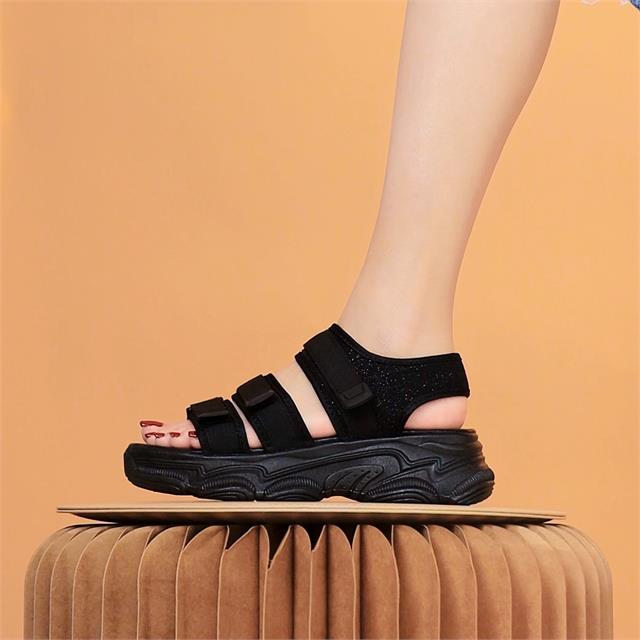 Giày sandal nữ MWC NUSD- 2401  Sandal Đế Bằng Hack Dáng Với Quai Ngang Lót Dán Thời Trang